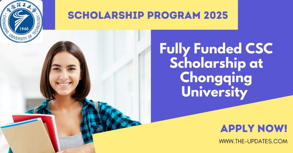 Chongqing University campus with modern buildings, green surroundings, and students, highlighting the fully funded CSC Scholarship program.