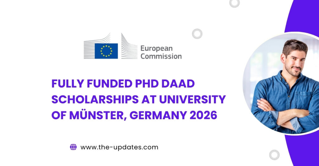 University of Münster campus building with international students walking, representing fully funded DAAD PhD scholarships in Germany