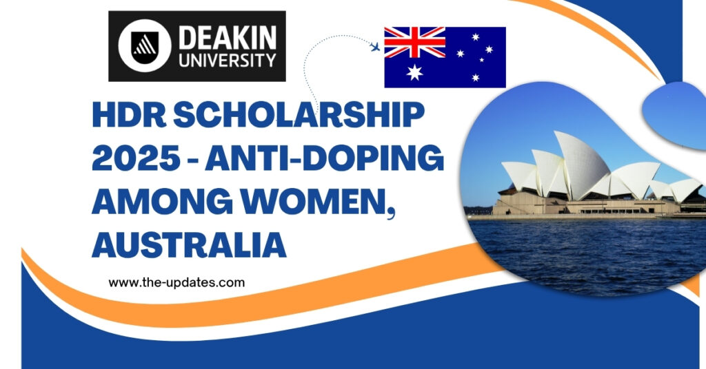 Deakin University campus with students, promoting fully funded PhD scholarship on anti-doping research in women’s sports