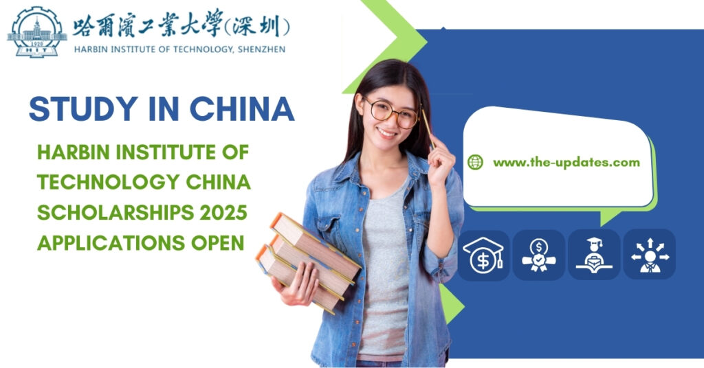 Harbin Institute of Technology Shenzhen campus with students and modern buildings, showcasing scholarship opportunities for international Master's and PhD programs.