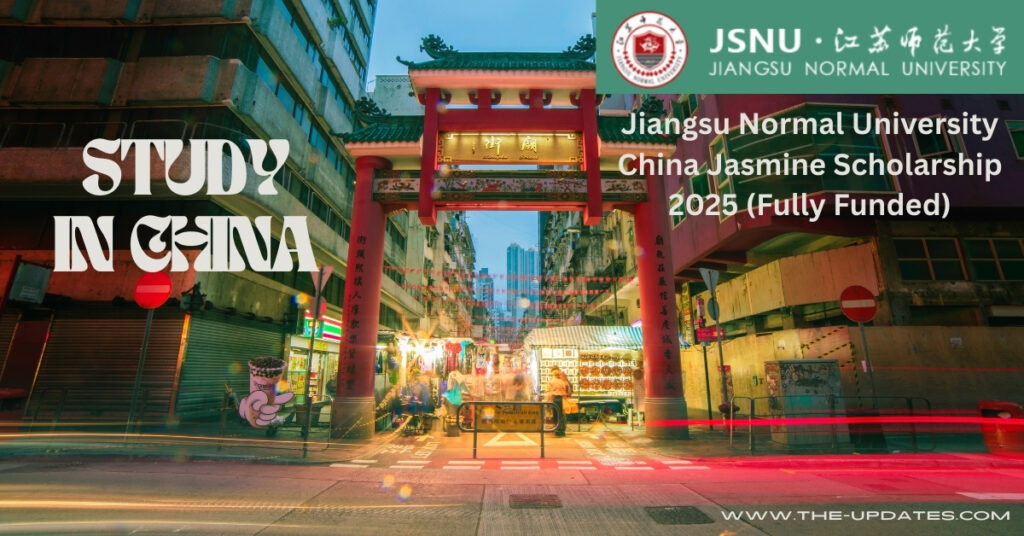 Jiangsu Jasmine Scholarship 2025 banner showing fully funded scholarships for international students at Jiangsu Normal University, China