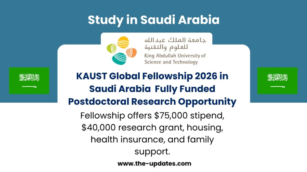 Postdoctoral researcher working in a modern laboratory at KAUST, representing the fully funded Global Fellowship 2026 in Saudi Arabia.