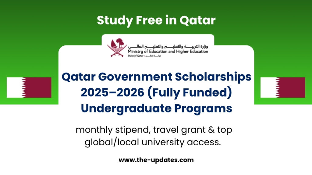 Qatari student holding scholarship acceptance letter with Qatar flag and university building in the background – Qatar Government Scholarships 2025–2026