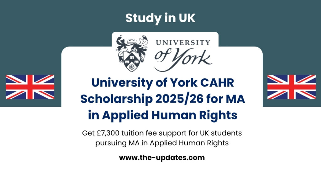 University of York campus with students walking, representing the CAHR Scholarship 2025 for MA in Applied Human Rights.