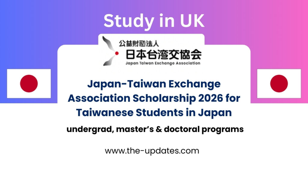 Japan-Taiwan Exchange Association Scholarship 2026 banner featuring the Japanese flag, association logo, and scholarship details.
