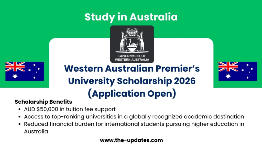 Western Australian Premier’s University Scholarship 2026 – AUD $50,000 tuition award for international students