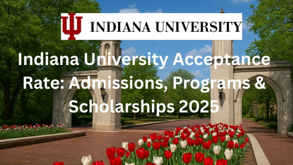 Indiana University Bloomington Sample Gates with red and white tulips in full bloom on a sunny day.
