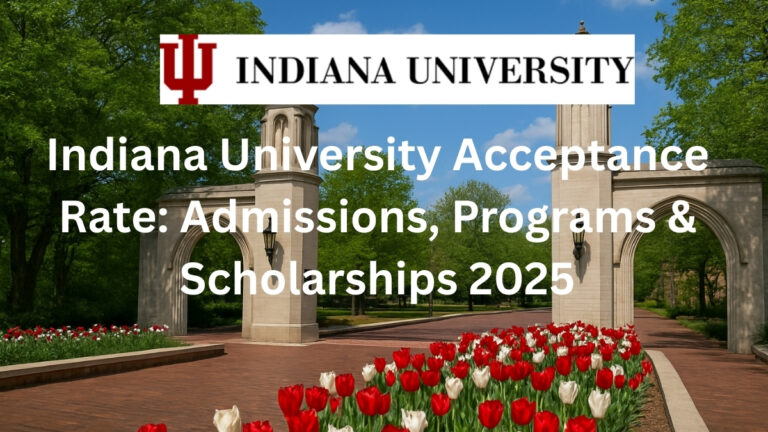 Indiana University Bloomington Sample Gates with red and white tulips in full bloom on a sunny day.
